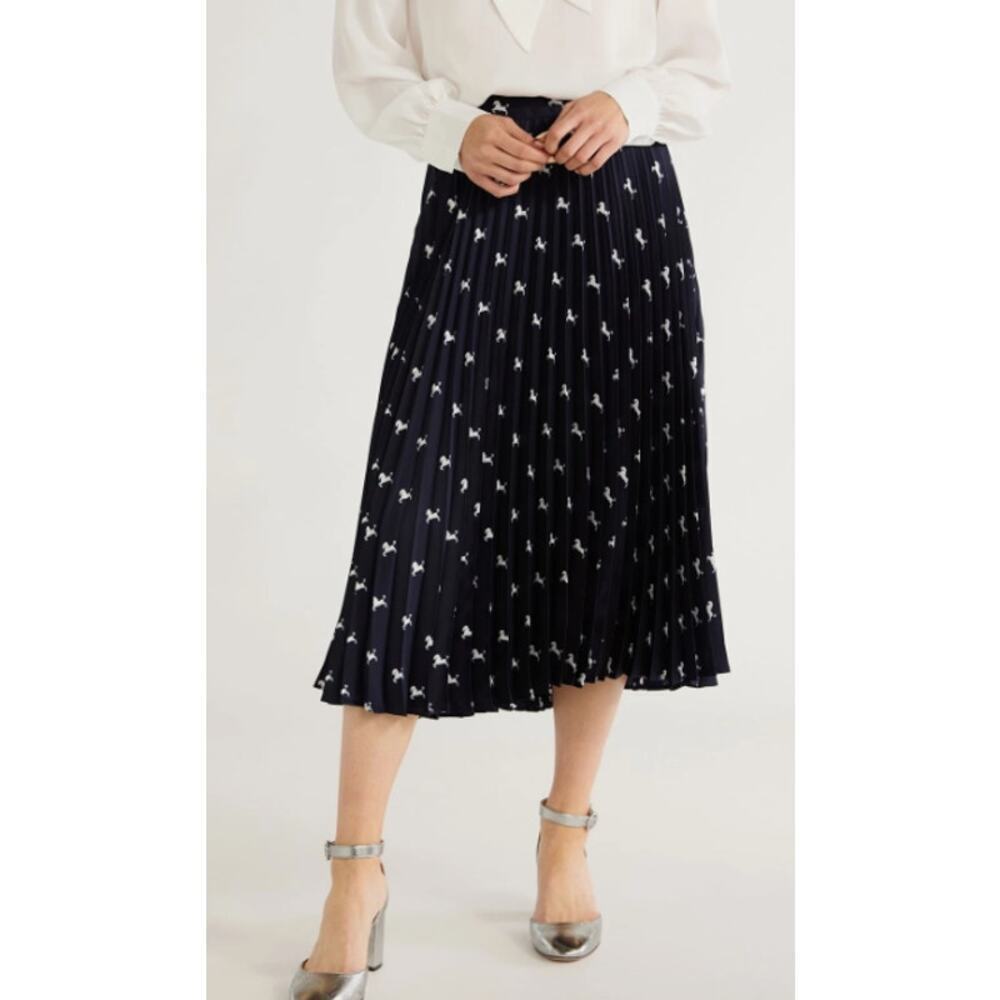 Free Assembly Pleated Midi Skirt Womens Small Horse Print Equestrian Black NEW
